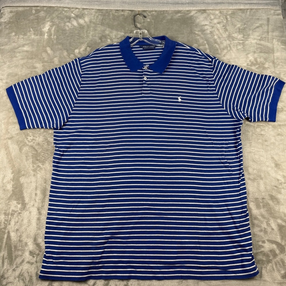 Polo Golf Ralph Lauren Polo Shirt Mens XXL Striped Blue White Pima Cotton EUC